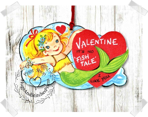 626 - Retro Its No Fish Tale I Like You Mermaid Valentines Tags