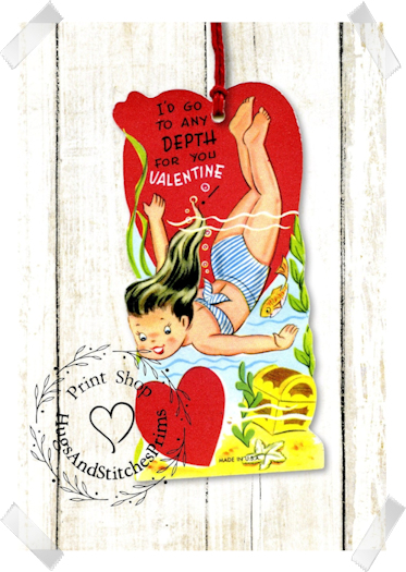 663 - Retro I'd Go To Any Depth For You Valentines Tags