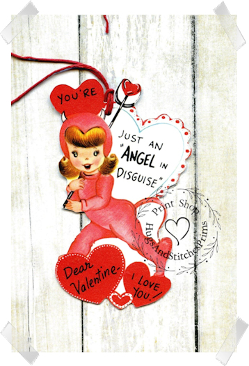 668 - Retro You're An Angel In Disguise Devil Girl Valentines Tags