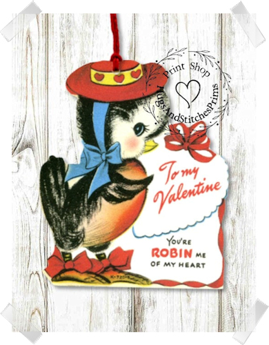 672 - Retro You're Robin Me Of My Heart Valentines Tags