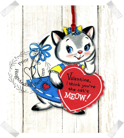 673 - Retro I Think You're The Cats Meow Valentines Tags