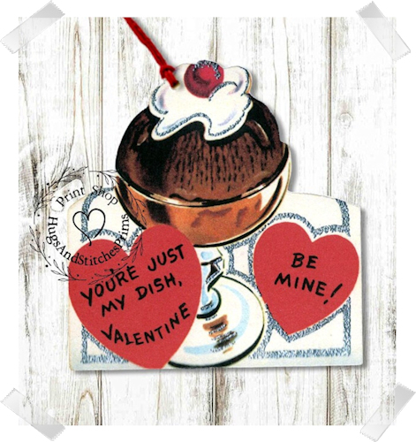 712 - Retro You're Just My Dish Chocolate Sundae Valentines Tags