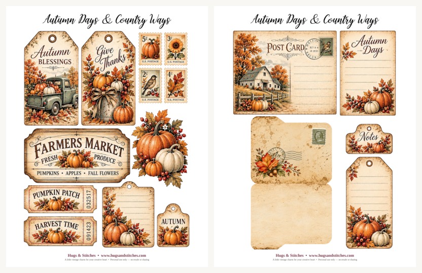Preview of both pages of the Autumn Days and Country Ways printable collection