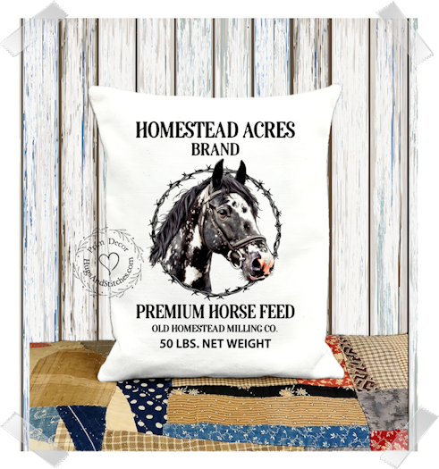 Primitive Farmhouse Homestead Acres Premium Horse Feed Pillow #1115