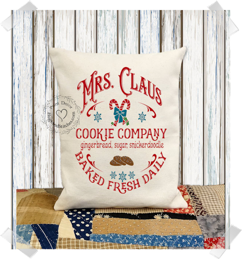 Mrs. Claus Cookie Company Christmas Fabric Pillow #1120