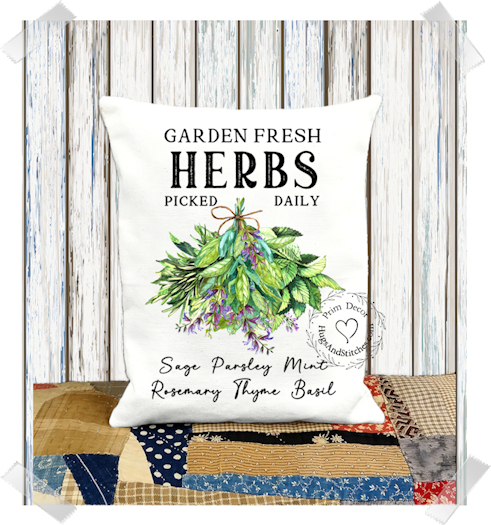 Fresh Picked Garden Herbs Fabric Pillow #1121