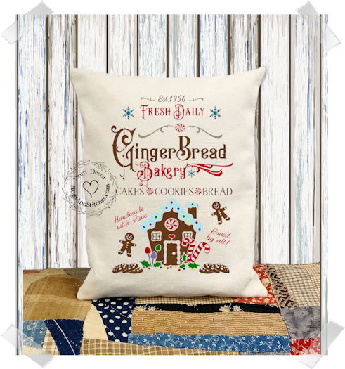 Christmas Gingerbread Bakery Fabric Pillow #1125