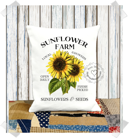 Sunflower Farm Seeds Fabric Pillow #1126