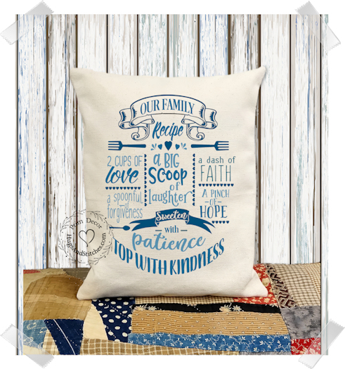 Primitive Farmhouse Family Recipe Fabric Pillow #1227