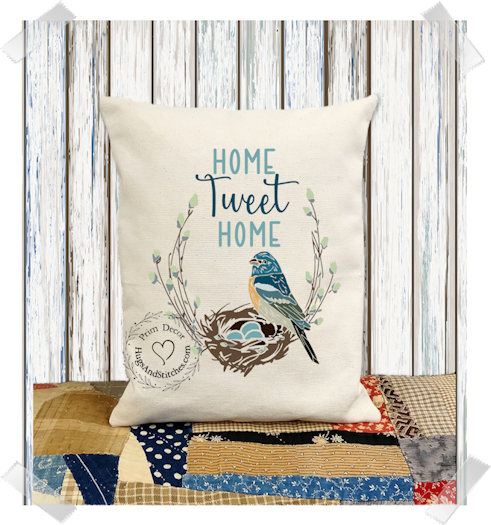 Home Tweet Home Bird Nest Fabric Pillow #1128