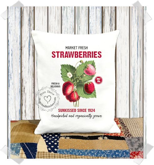 Market Fresh Strawberries Fabric Pillow #1132