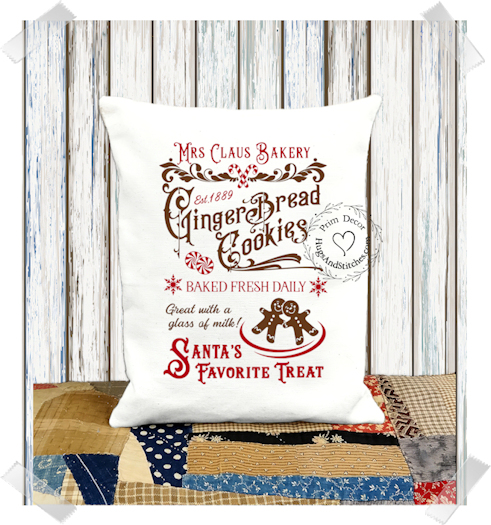 Mrs. Claus Gingerbread Bakery Fabric Christmas Pillow #1135