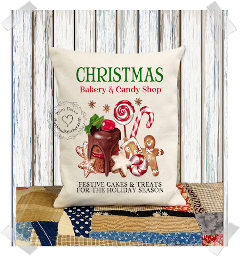 Christmas Bakery and Candy Shop Fabric Pillow #1137