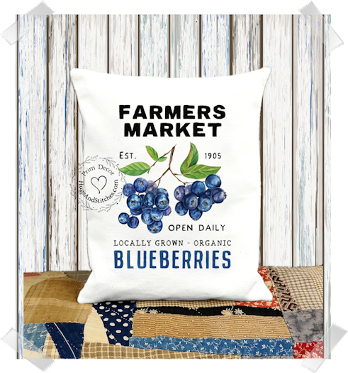 Farmers Market Blueberries Fabric Pillow#1146