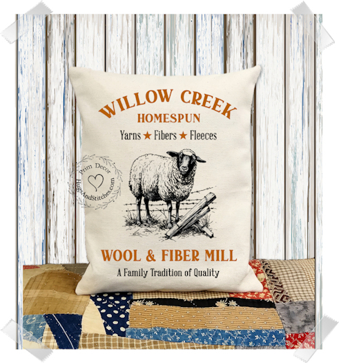 Sheep Wool & Fiber Mill Fabric Pillow #1147