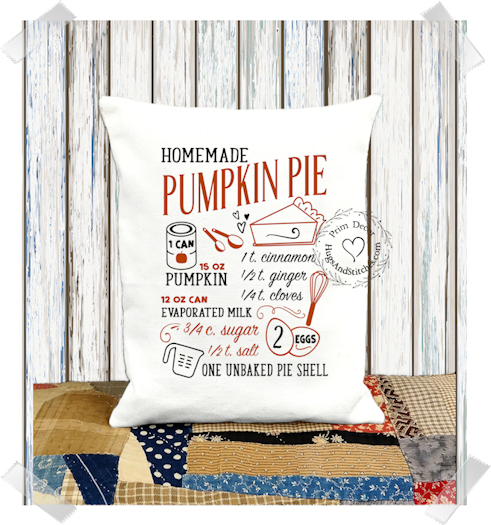 Homemade Pumpkin Pie Recipe Fabric Pillow #1149