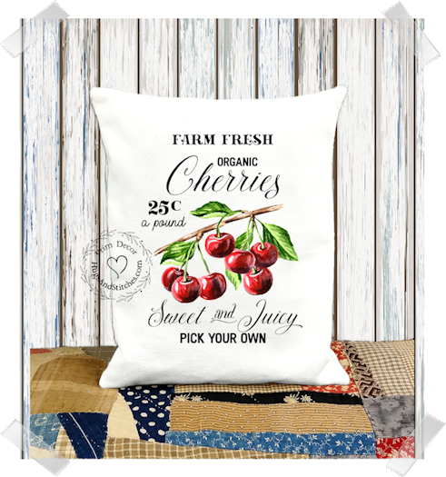 Farm Fresh Cherries Fabric Pillow #1150