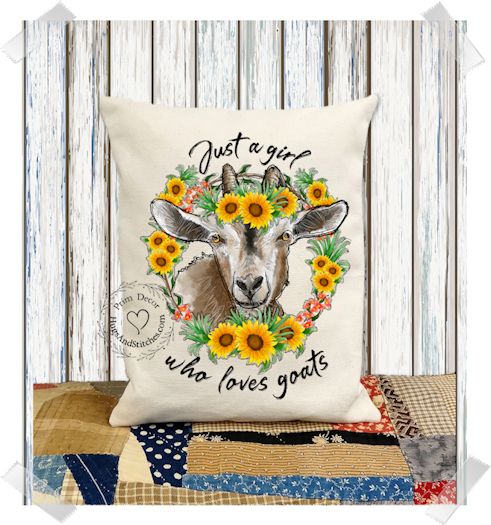 Just A Girl Who Loves Goats Sunflower Wreath Fabric Pillow #1171