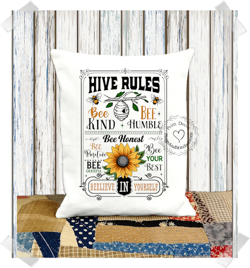 Hive Rules Honey Bee Fabric Pillow #1190