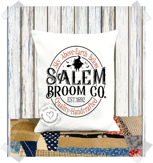 Salem Broom Company Halloween Witch Fabric Pillow # 1194