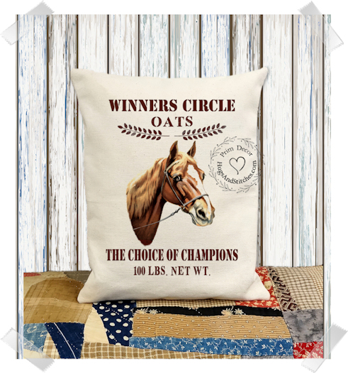 Winners Circle Horse Oats Fabric Pillow #1211