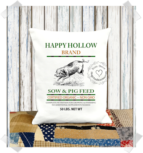 Happy Hollow Sow & Pig Feed Fabric Pillow #1212