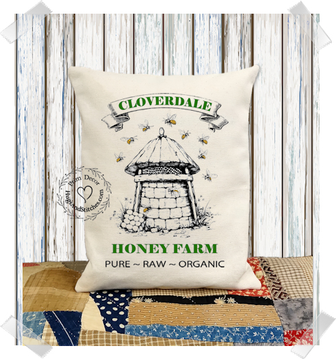 Cloverdale Honey Beehive Fabric Pillow #1216