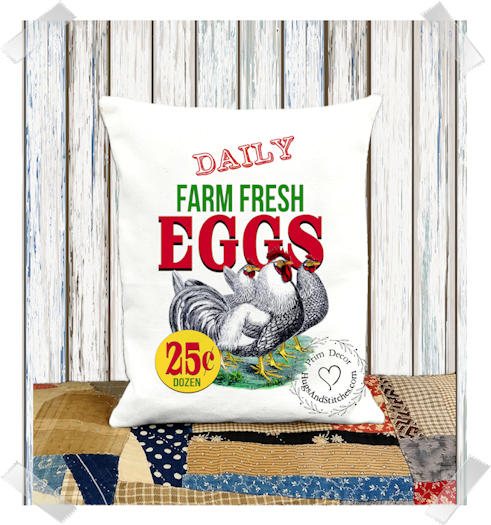 Farm Fresh Chicken Eggs Fabric Pillow #1218