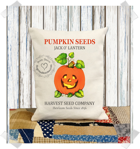 Jack O' Lantern Pumpkin Seeds Halloween Fabric Pillow #1219