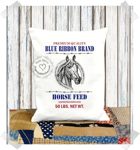 Blue Ribbon Feed Horse Feed Fabric Pillow #1220