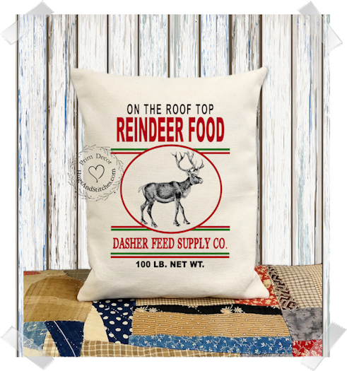 Roof Top Reindeer Food Christmas Fabric Pillow #1221