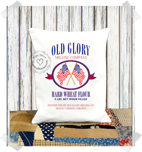 Old Glory Wheat Patriotic Fabric Pillow #1225