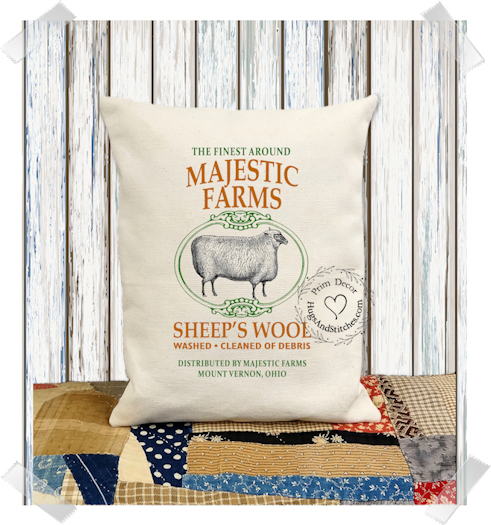 Majestic Farms Sheeps Wool Fabric Pillow #1227