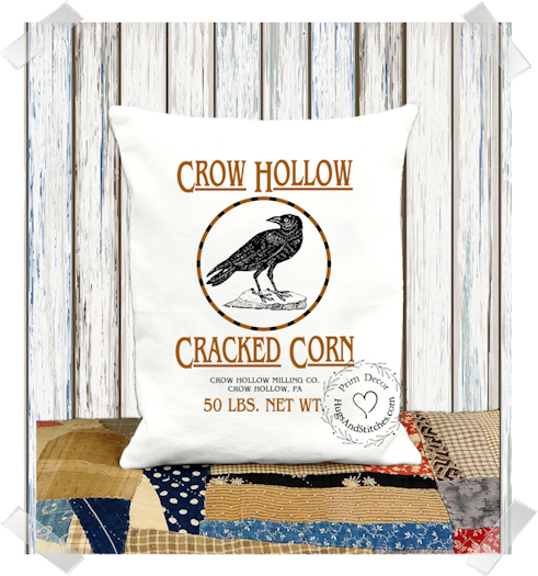 Crow Hollow Black Crow Cracked Corn Fabric Pillow #1228