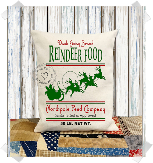 Dash Away Reindeer Food Christmas Fabric Pillow #1229