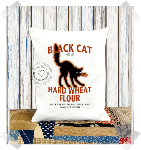 Black Cat Flour Halloween Fabric Pillow #1232