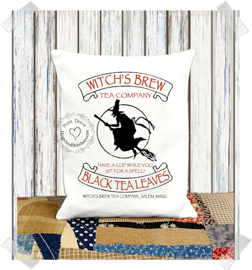 Witches Brew Tea Halloween Fabric Pillow #1236