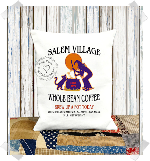 Salem Witches Whole Bean Coffee Halloween Fabric Pillow #1242