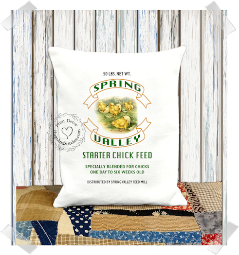 Spring Valley Chick Feed Fabric Pillow #1245
