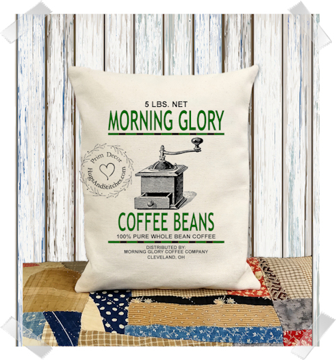 Morning Glory Coffee Bean Grinder Fabric Pillow #1248