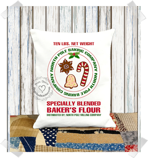 North Pole Flour Christmas Fabric Pillow #1250