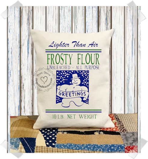 Frosty Flour Snowman Christmas Fabric Pillow #1253