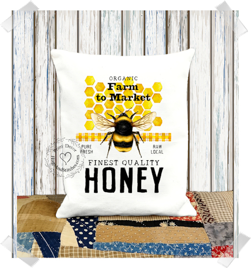 Farm Fresh Organic Honey Bee Fabric Pillow #1259