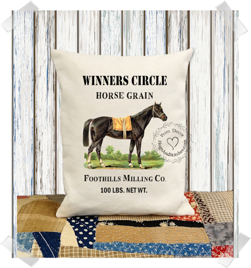 Winners Circle Horse Grains Fabric Pillow #1261