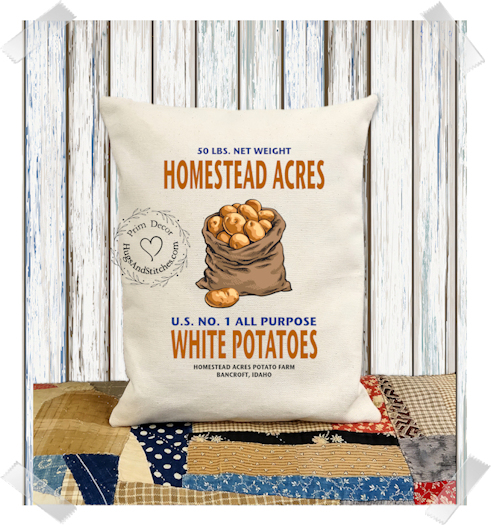 Homestead Acres White Potatoes Fabric Pillow #1277