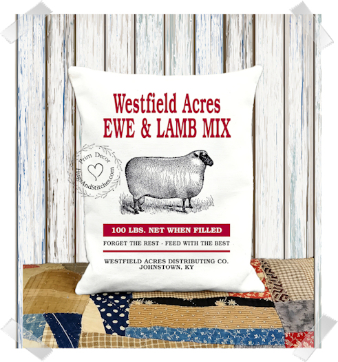 Westfield Sheep Lamb Feed Fabric Pillow #1279
