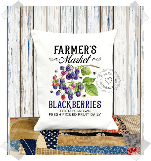 Farmers Market Blackberries Fabric Pillow #1288